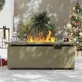 51 Inch Outdoor Fire Pit Table, 50,000BTU Rectangle Propane Fire Pit with Sliding Tank Holder, Glass Wind Guard, Dust Cover, Removable Lid, CSA