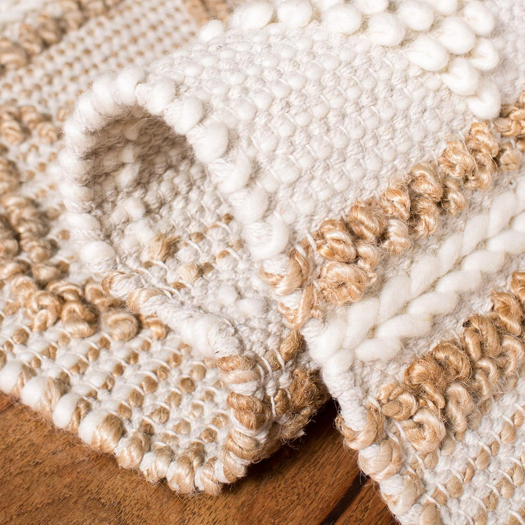 Natural Fiber Area Rug - 9' x 12', Beige & Ivory, Handmade Moroccan Boho Tribal Jute & Wool