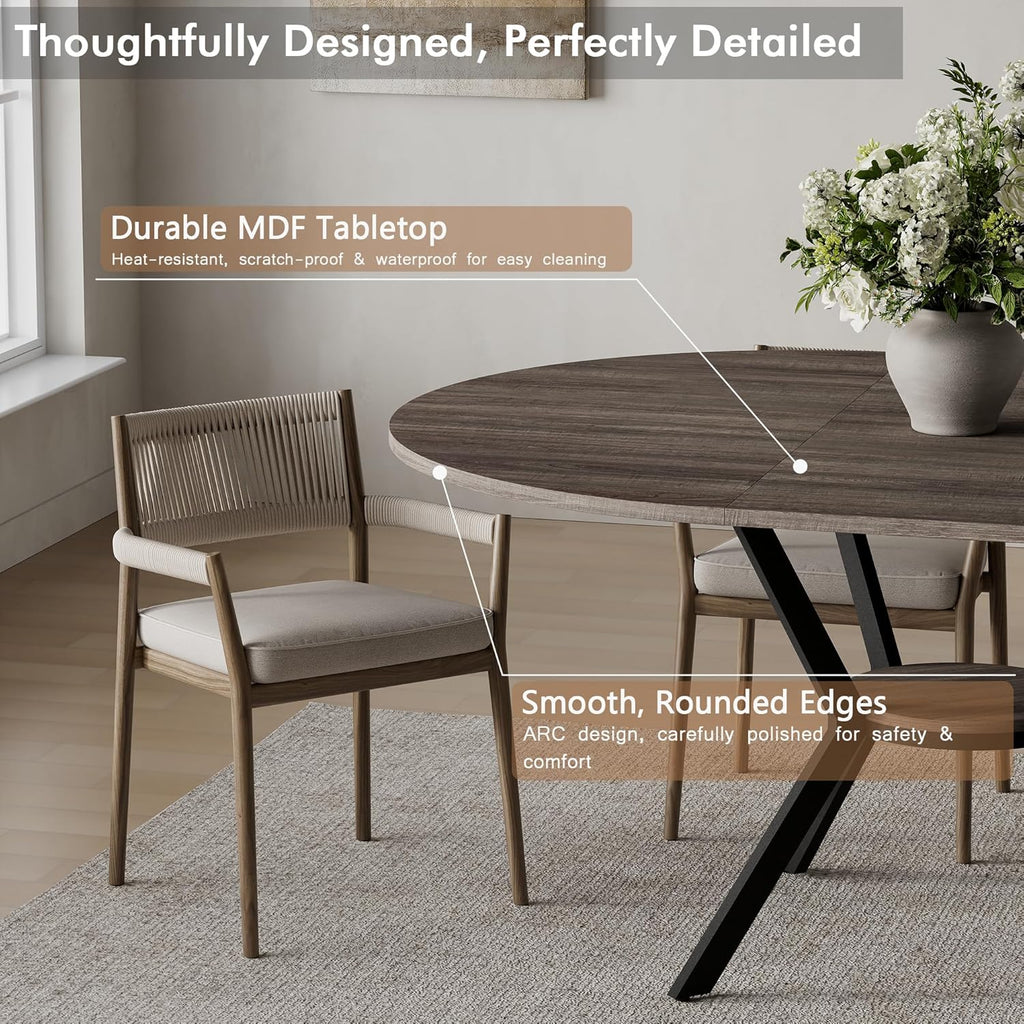42"-58" Extendable Round Dining Table for 4-6, Kitchen Oval Table with Hidden Leaves & Storage Shelf, Space Saving