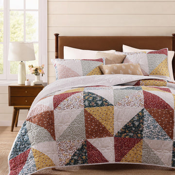 Quilt Set-3 Pieces Soft Bedding Lightweight Floral Patchwork Coverlet