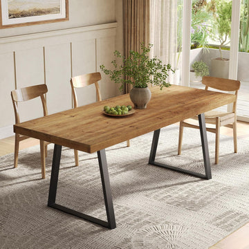 63" Industrial Dining Table for 4-6 People, Solid Wood Rectangular Kitchen Table with Heavy-Duty Metal Legs for Home