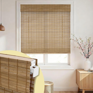 No Drill Bamboo Roman Shades Cordless, Light Filtering, Inside Mount