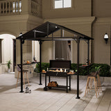 8'x 5' Hardtop Grill Gazebo, Outdoor BBQ Gazebo Metal Roof Canopy with 2 Metal Side Shelves & 5 Tool Hooks for