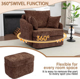 Modern Swivel Lounge Chair and Ottoman — Brown Chenille
