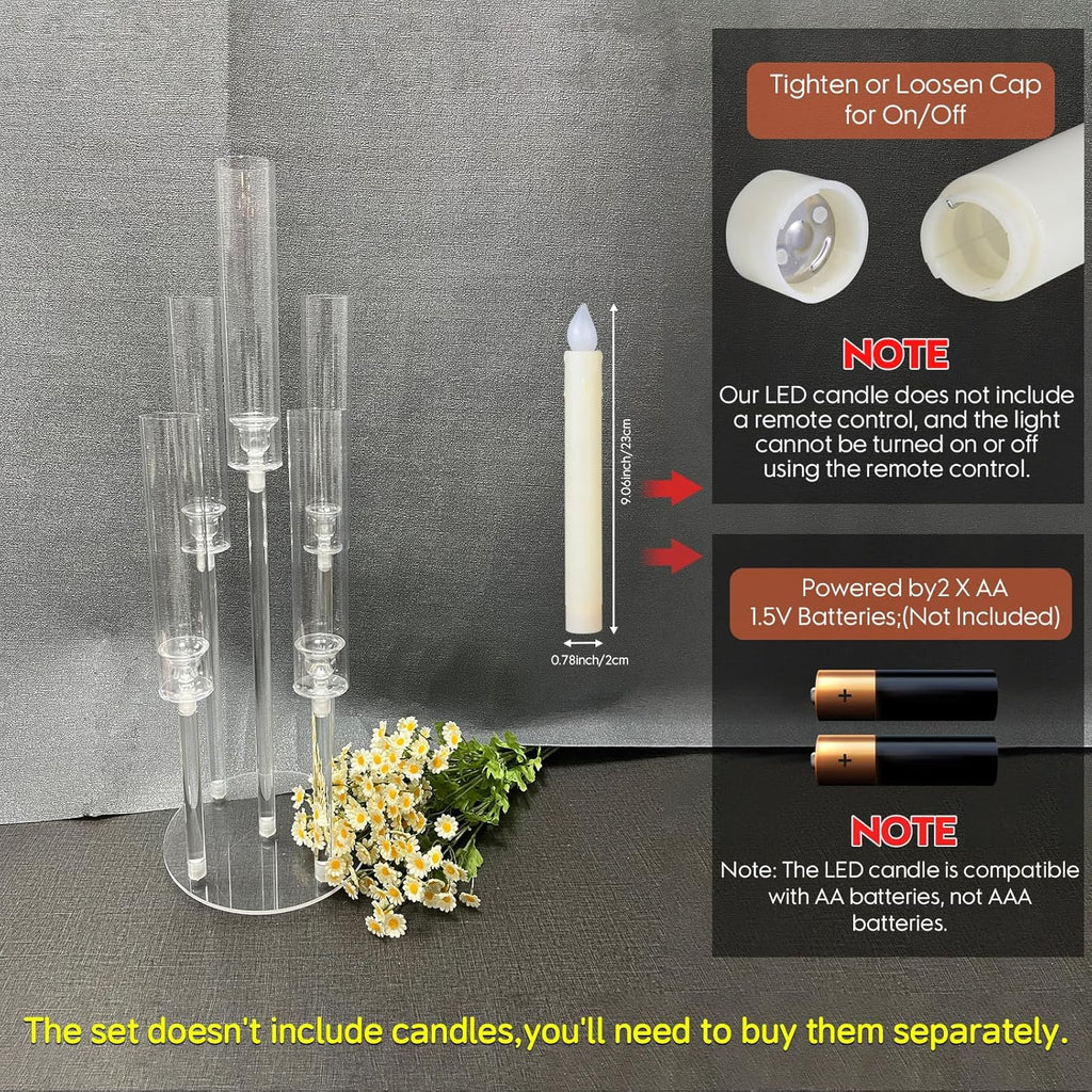 2Pcs 26.8'' Acrylic Candelabra Centerpieces,Clear 5 Arms Candlesticks Holder with Acrylic Shade for Candlelight