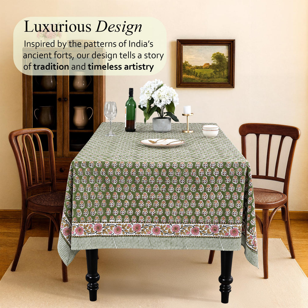 CPC Tablecloth 100% Cotton 60x60 Inch Indian Block Print Easter Square Table Cover, Table Cloth for Weddings