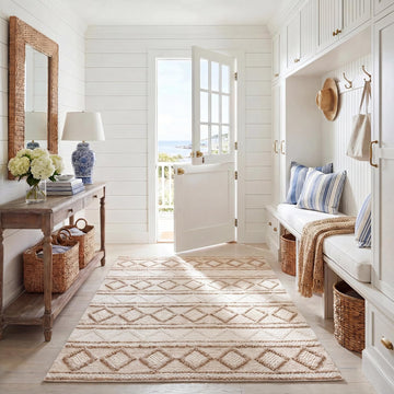 Natural Fiber Collection Area Rug - 5' x 8', Beige & Ivory, Handmade Moroccan Boho Tribal Jute & Wool, Ideal for High