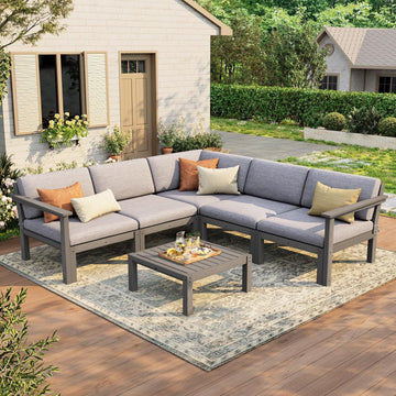 Patio Furniture Set, 6-Piece All-Weather Outdoor Sectional Sofa Set - Modular & Waterproof HIPS Frame, Quick-Dry