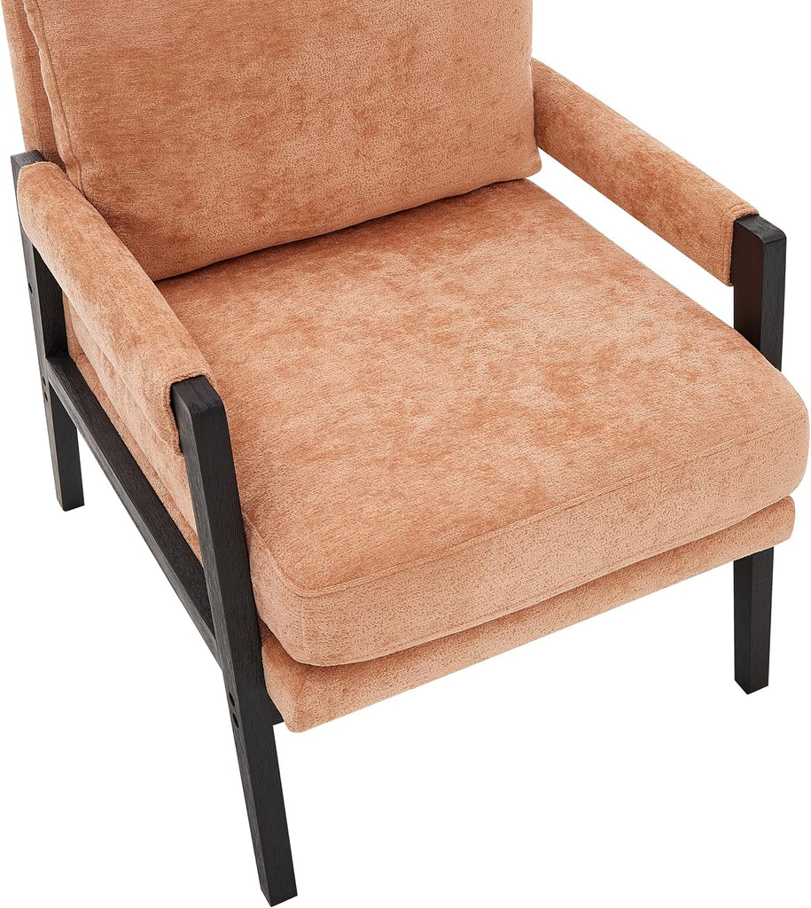 Kelly Mid-Century Modern Chenille Upholstered Accent Armchair, Orange