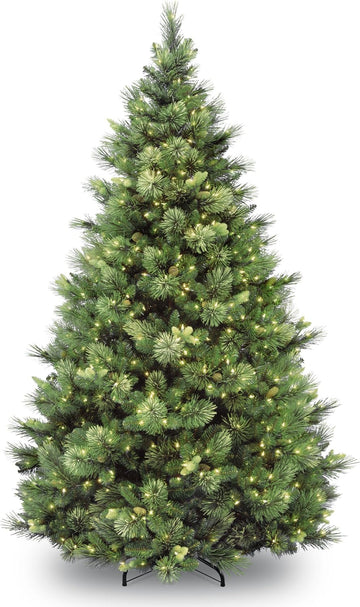 Tree Company 7ft Pre-Lit Carolina Pine Artificial Christmas Tree | 700 Clear Lights, 1,147 Tips, Includes Stand, Green
