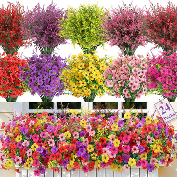 24 Bundles Artificial Flowers for Outdoors UV Resistant Decor