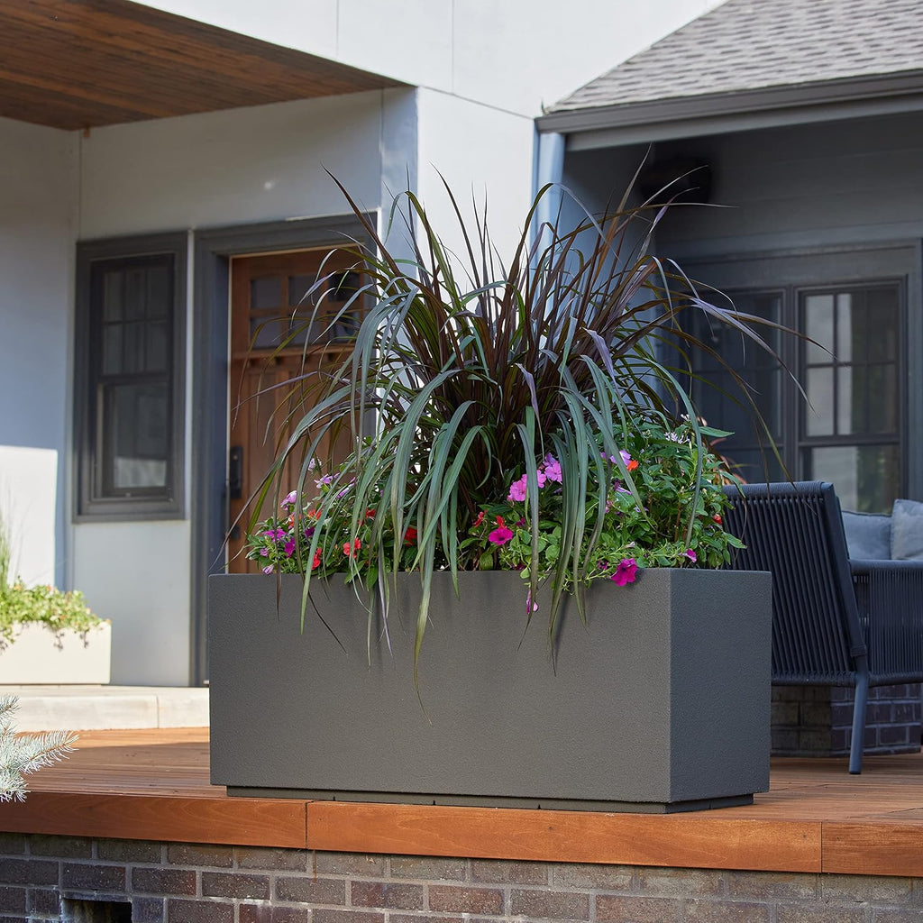Milan Rectangular Trough Planter - 46" x 17" x 19" - Large Lightweight Indoor/Outdoor Planter Box - Modern Stone-Look