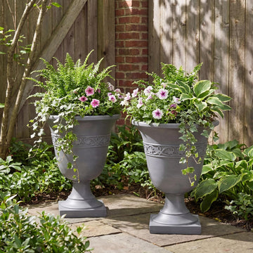 Sical Round Concrete Planter Set of 2, 2 Pack Garden Flower Pot with Drainage Hole, MGO Patio Urn Planter for Outdoor