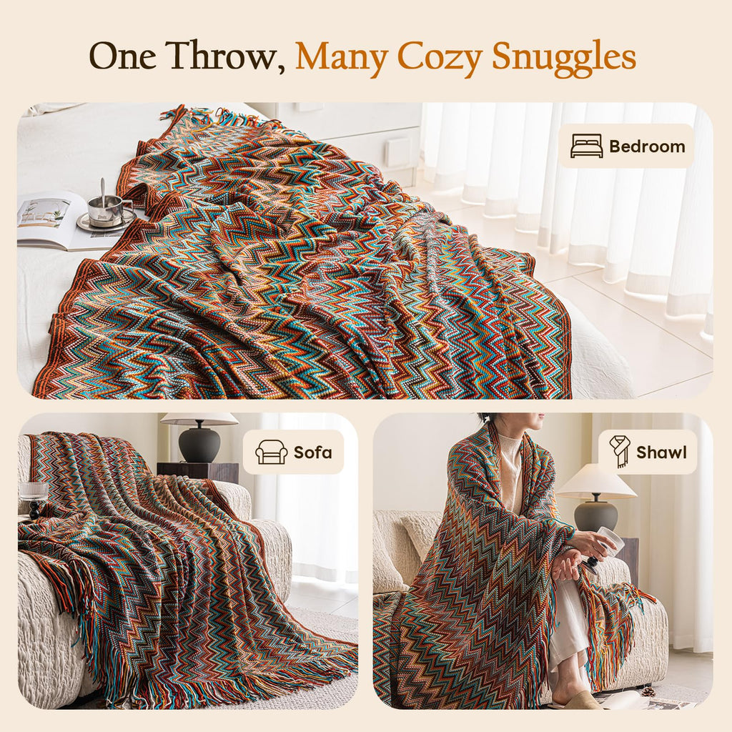 Throw Blanket, Bohemian Fringe Throws for Sofa Bed Couch