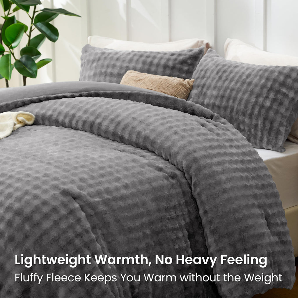 Fluffy Bubble Fleece Comforter Set Dark Grey