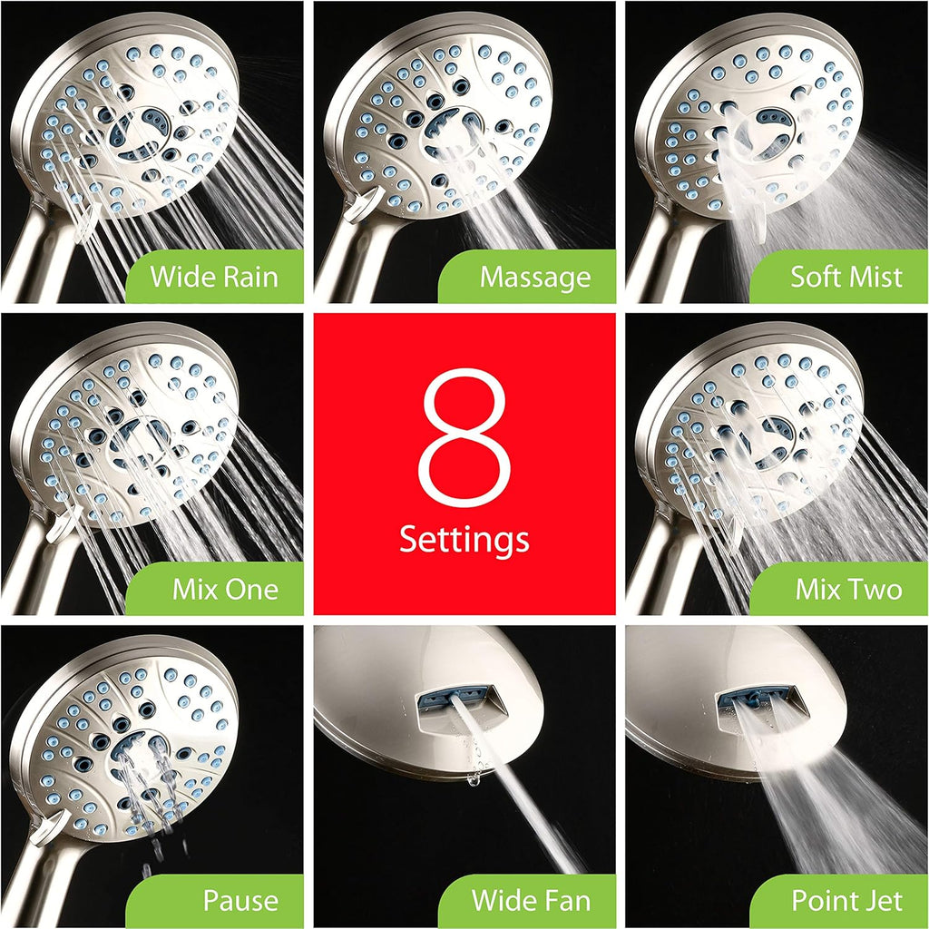 AquaCare High Pressure 8-mode Handheld Shower Head, Anti-clog Nozzles, Built-in Power Wash to Clean Tub, Tile & Pets