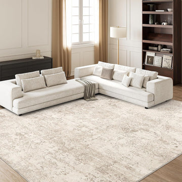 Washable Rugs, Beige Abstract Large Area Rugs