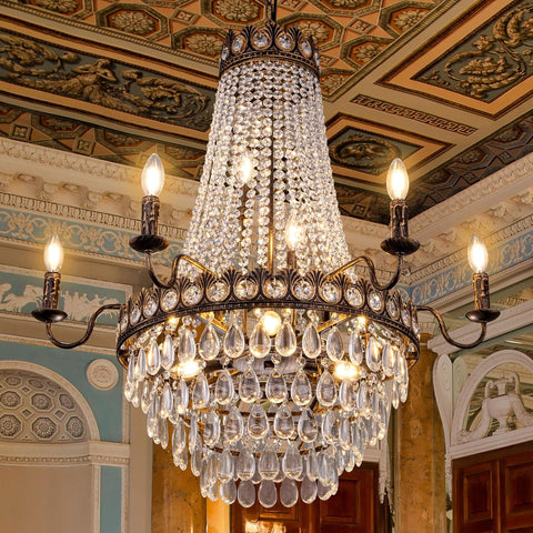French Empire Crystal Chandelier, 31.5" D Modern Farmhouse Ceiling Light Fixture for Dining Living Room, Rustic Antique Bronze Chandelier for Bedroom, Kitchen, Bathroom, Foyer A108-B0CNX1V4KR