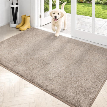 Dirt Trapping Indoor Door Mat, 34" x 59", Taupe | Machine Washable, Non-Slip, Waterproof TPR Backing, Super