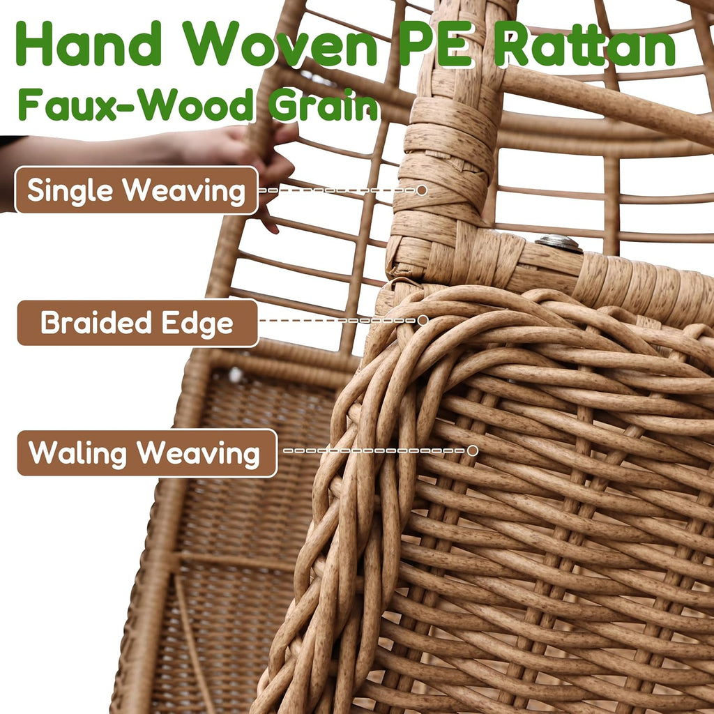 Egg Swing Hanging Chair with Stand, Patio PE Rattan Hammock, Brown | Hand Woven, Weather Resistant, Comfy Cushion