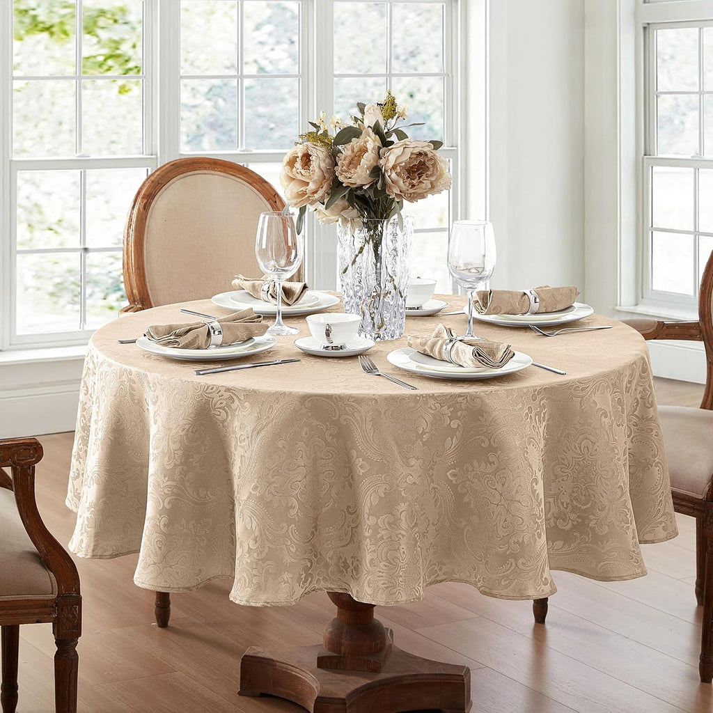 Home Fashions Caiden Elegance Damask Waterproof, Stain & Wrinkle Resistant Fabric Tablecloth, 90" Ro