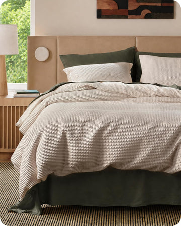 Cotton Duvet Cover - 100% Cotton Waffle Weave Linen Color Duvet Cover, PureWoven Breathable Bedding Set