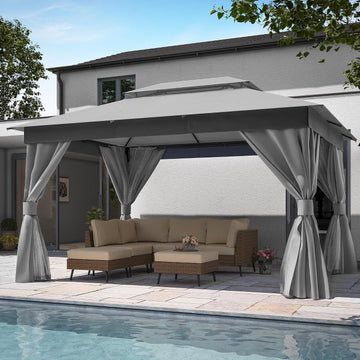 10'x13' Outdoor Gazebo, Metal Frame Heavy Duty Patio Canopy Tent Shelter with Double Roofs - Gray