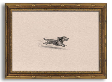 Gold Framed 3D Textured Wall Art, Vintage Sketch Running Dog Canvas Prints, Minimalist Zoomies Flight Dog Pictures