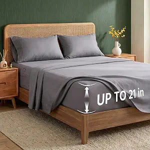 Deep Pocket Queen Sheet Set, Cooling Bedding with Side Pockets