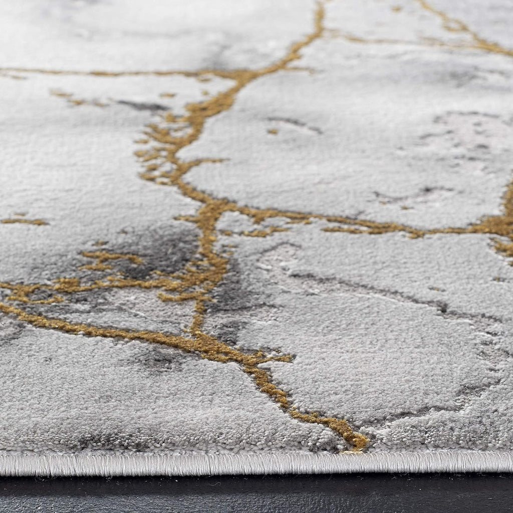 Area Rug - Craft Collection - Large - Grey & Gold, Modern Abstract Design, Non-Shedding & Easy Cleaning, Ideal