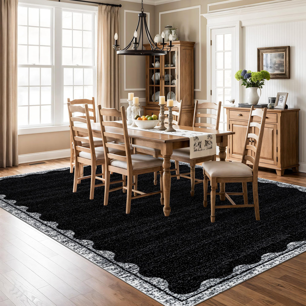 Modern Border Minimal Area Rug Black