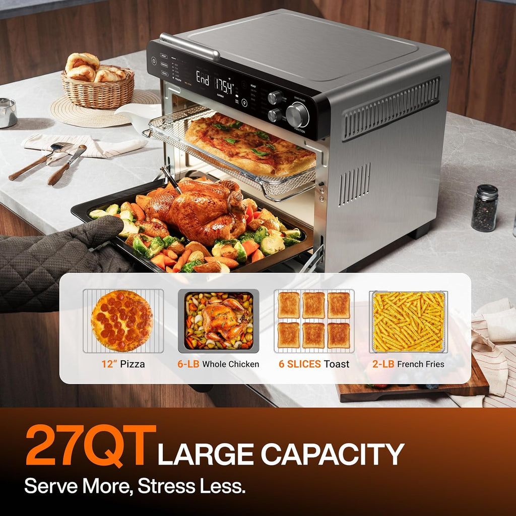 Sync Oven with Smart AI Wireless Meat Thermometer Probe, 12‑in‑1 Countertop Air Fryer Toaster Oven Combo, 360° Turbo