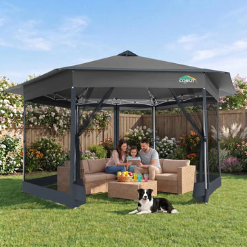 16x16 Pop Up Gazebo Tent with Mosquito Netting, Gazebos on Clearance, Hexagonal Outdoor Canopy Shelter