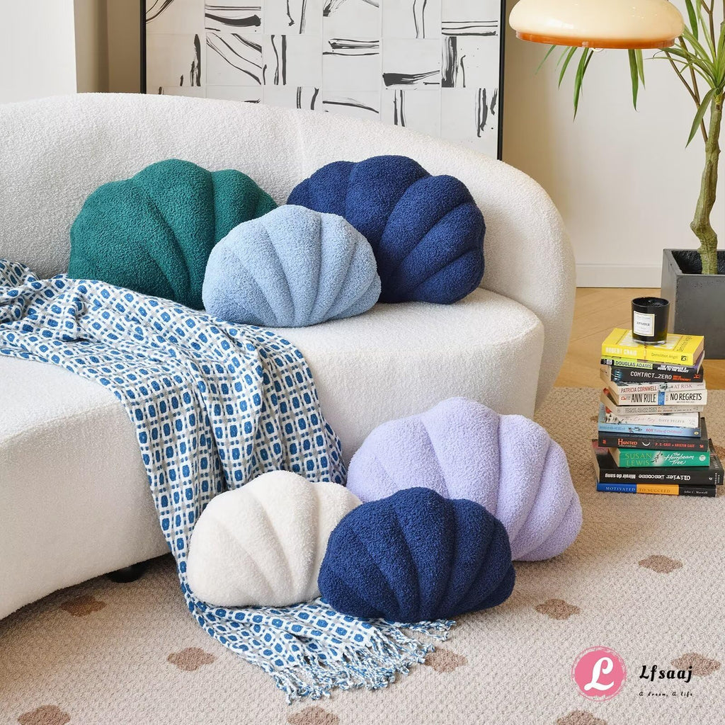 Dusty Blue Seashell Throw Pillows, Shell Shaped Throw Pillows, 13 Inch Soft Home Decorative Pillow Plush Cushion for