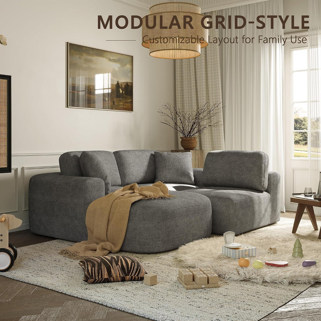 107'' Modular Sectional Sofa Couch with Chaise, No Assembly Required, Modern Bouclé-Inspired Upholstery, Convertible