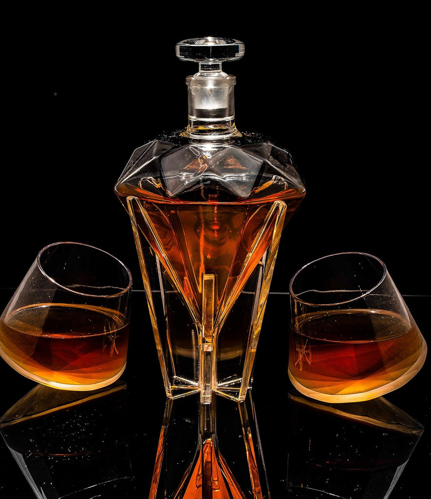 Diamond Whiskey Decanter l With 2 Diamond Glasses Decanter Set, Diamond Wine Glass Holding Base With 2 Diamond - Set of 3