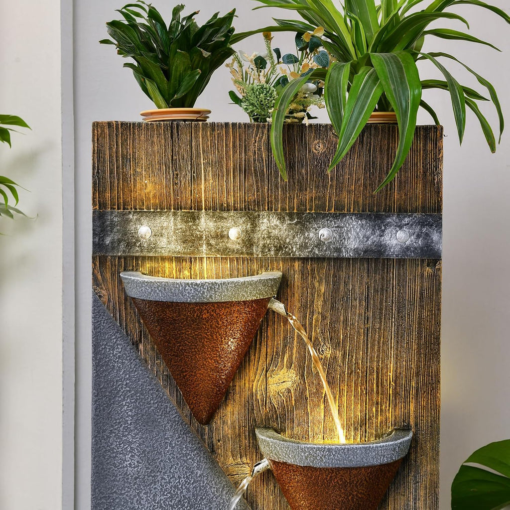 49.21" Outdoor Garden Water Fountain with Lights Floor-Standing 4 Tiers Cascading Large Waterfall Fountain