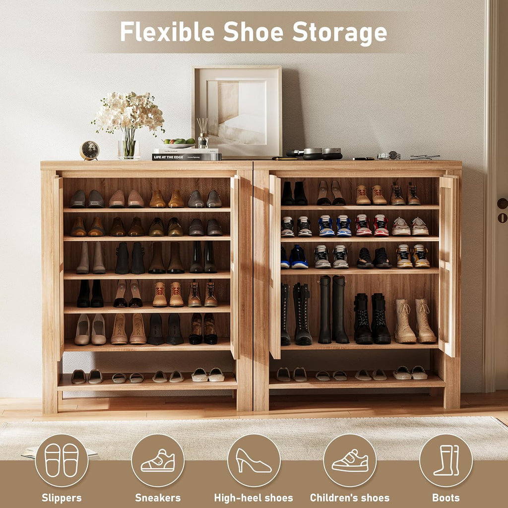 43" Tall Shoe Storage Cabinet with Doors, 8-Tier Entryway Shoe Cabinet with Adjustable Shelves, Modern Freestanding