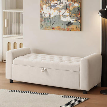 48" Ottoman with Storage, Tufted Storage Ottoman Bench, Convenient Living Room Fabrics Bench Seat, Entryway Shoe