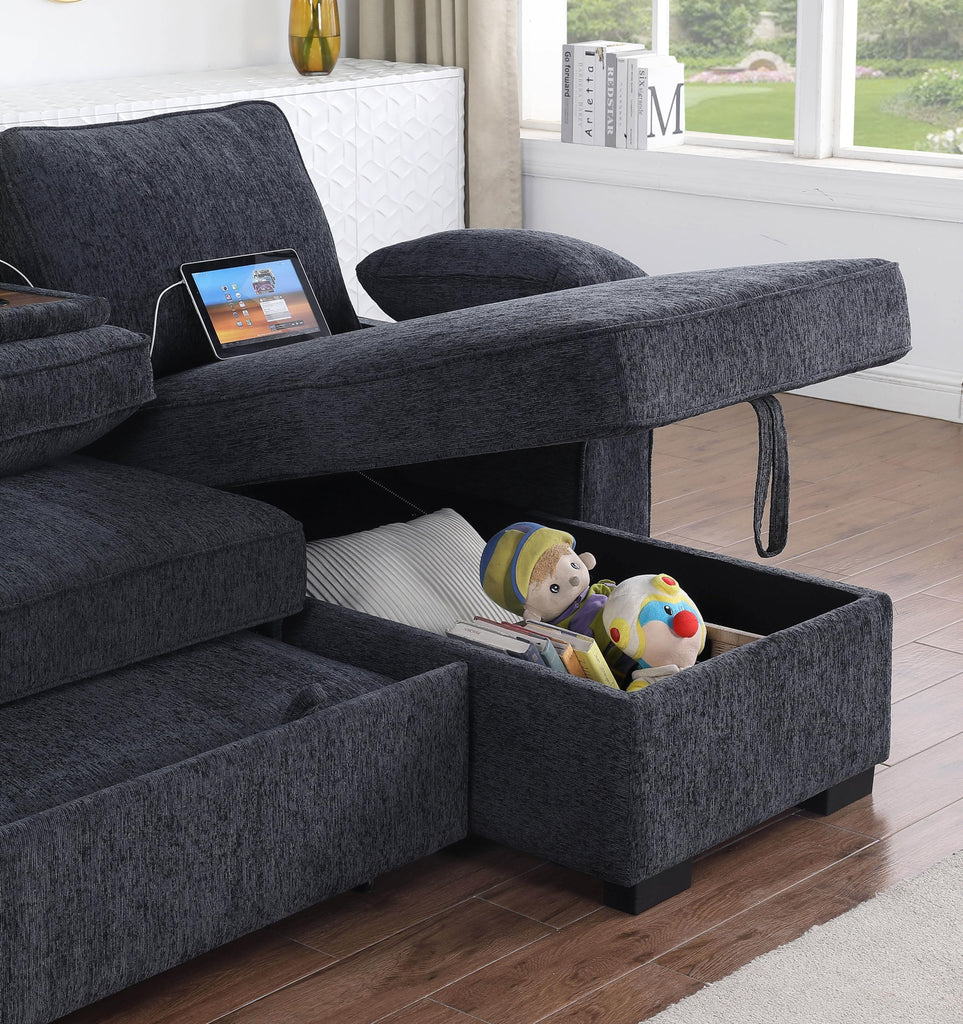 L-Shaped Pull Out Sleeper Sofa Bed, Modern Chenille Upholstered Button Tufted Corner Reversible Sleeper Sectional