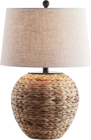 24.5" Natural Water Hyacinth Farmhouse Basket Table Lamp, Coastal Decor Bedroom Nightstand, Light Gr