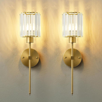 Hardwired Crystal Wall Sconces Set of Two - Dimmable Wall Light Fixtures 3000K, Warm White, for Hallway, Bathroom