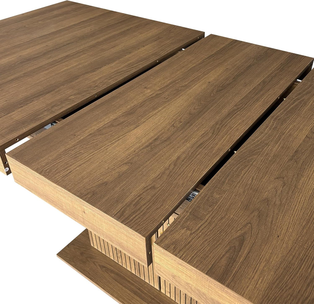 63"-79" Extendable Dining Room Table for 6-10 People, Modern Minimalist Dining Table with 2 Tier Storage, Space