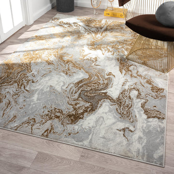 Marble Swirl Abstract Area Rug, Gray