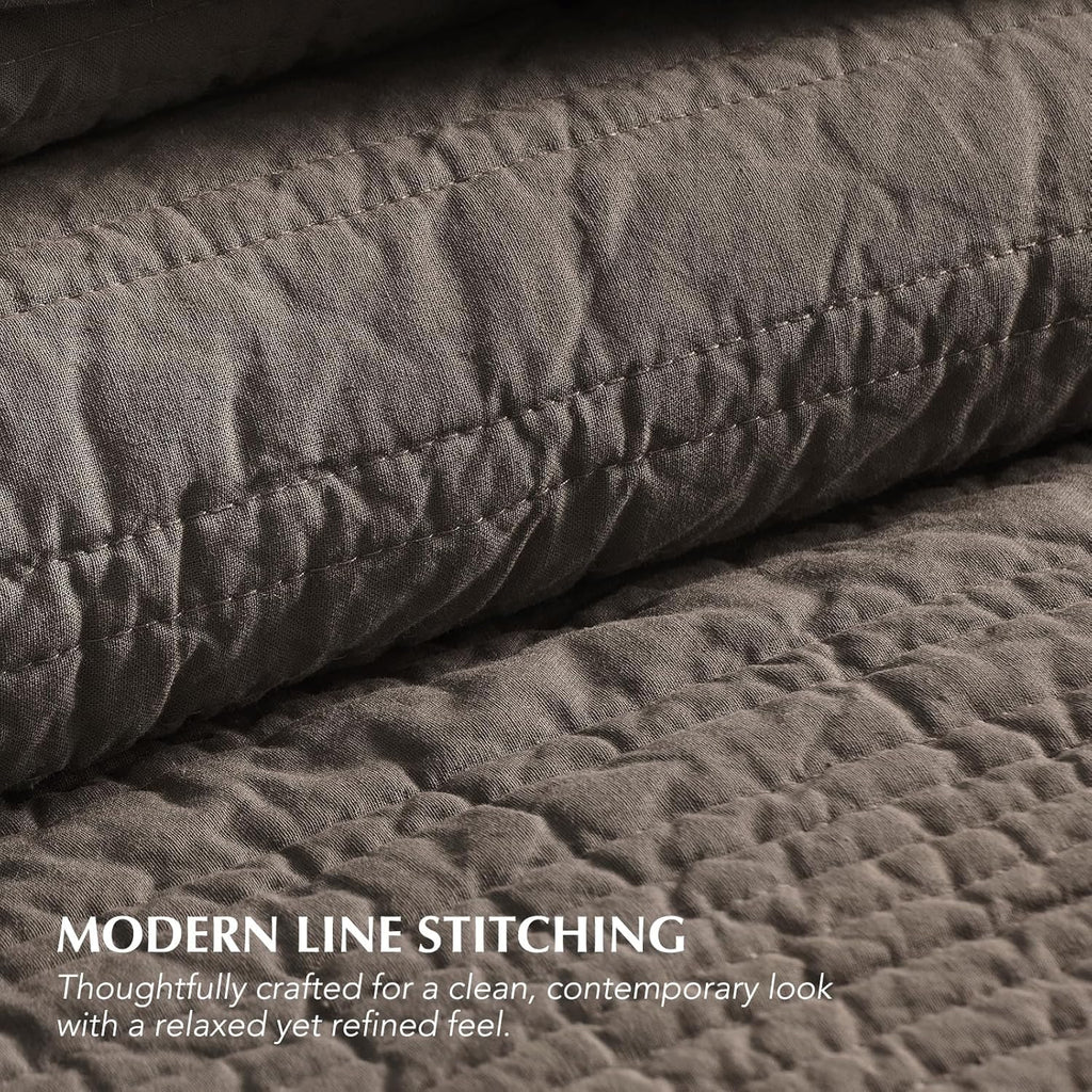 HOME 100% Cotton Modern Lines Quilt Set King, Mushroom Brown