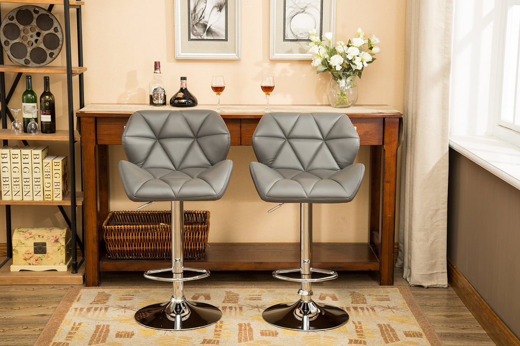 Glasgow Contemporary Tufted Adjustable Height Hydraulic Grey Bar Stools, Set of 2
