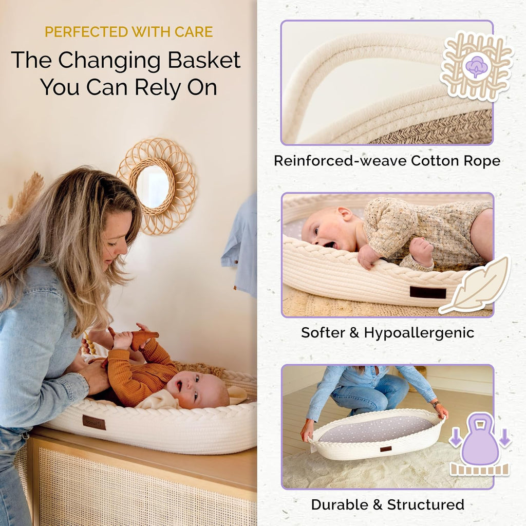 Baby Changing Basket, Portable Diaper Changing Pad, Moses Basket for Newborns, Changing Table Topper for Baby