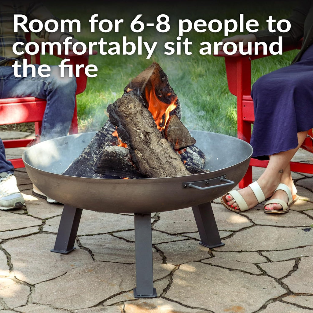 30 Inch Cast Iron Fire Pit Bowl - Wood Burning Outdoor with Handles - Gray