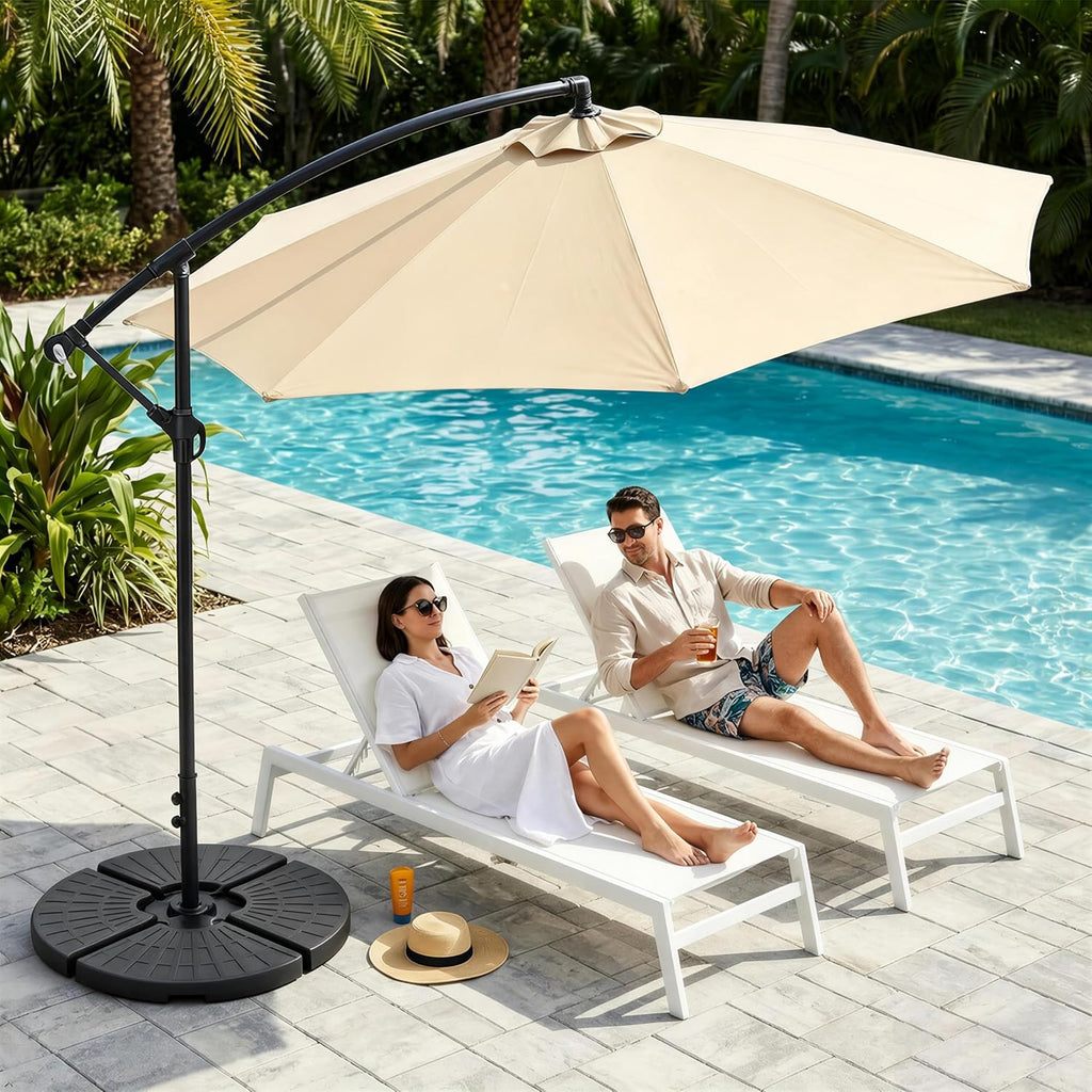 4-Piece 160lb Cantilever Offset Umbrella Base Water & Sand Filled Patio Market Stand Circular Base Stand w/Carry