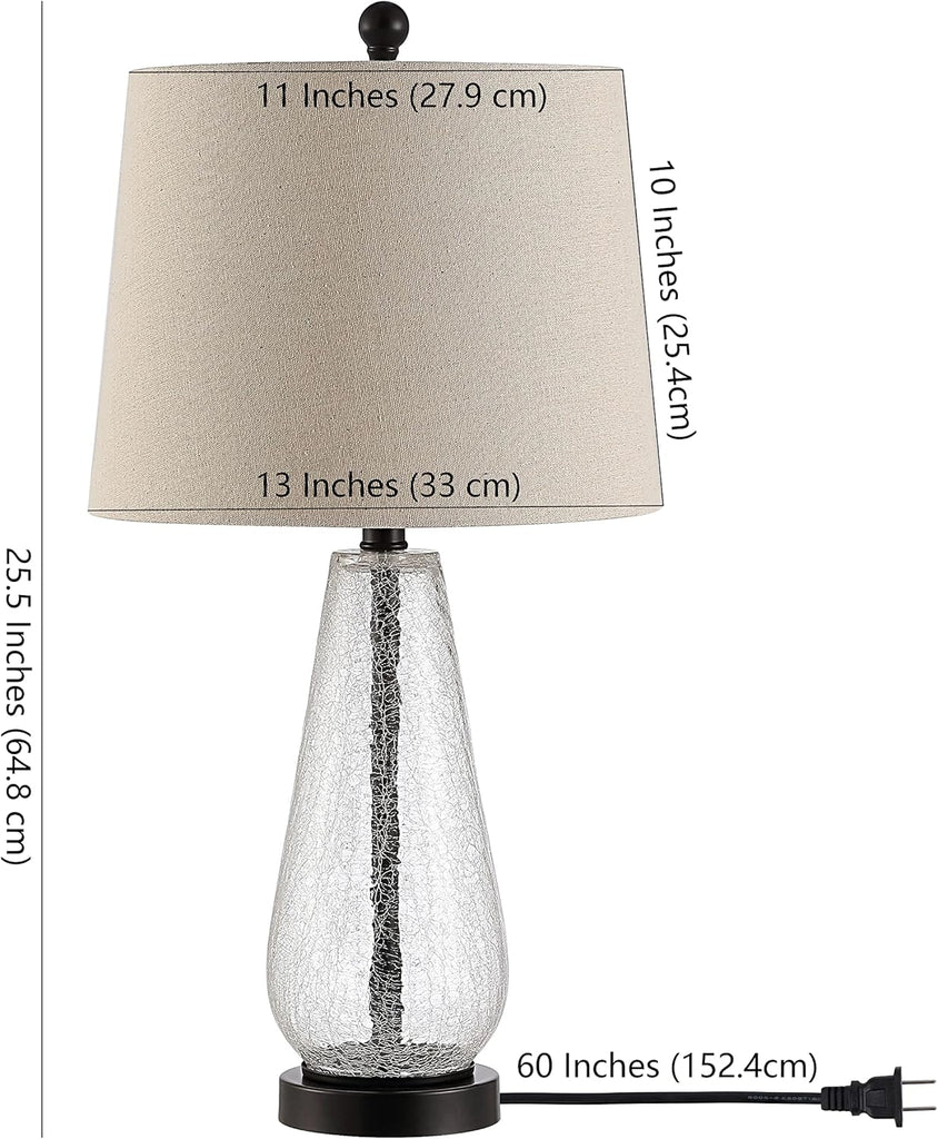 Naila Modern Contemporary Farmhouse Clear Glass 26-inch Bedroom Living Room Home Office Desk Nightstand Table Lamp